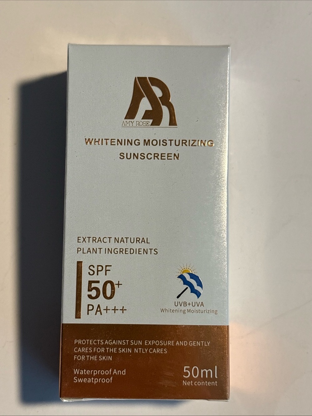 Amy Rose Whitening Moisturizing Sunscreen SPF 50+ PA+++ 50ml Waterproof New